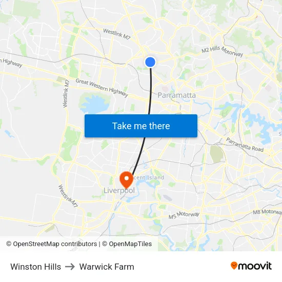 Winston Hills to Warwick Farm map
