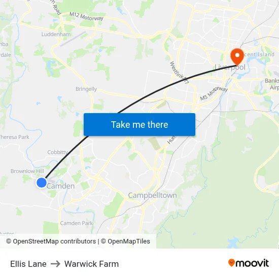Ellis Lane to Warwick Farm map