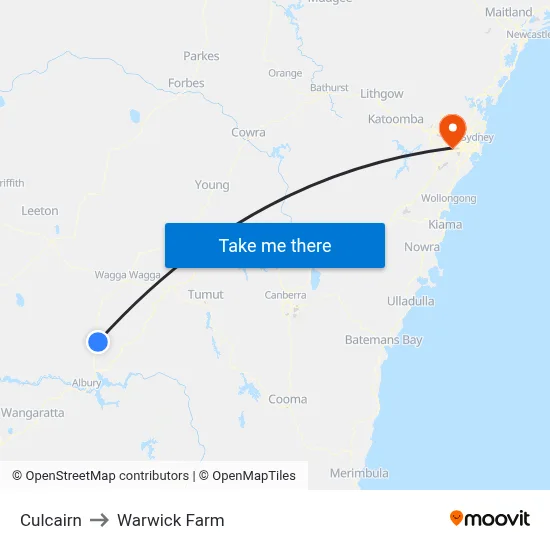 Culcairn to Warwick Farm map