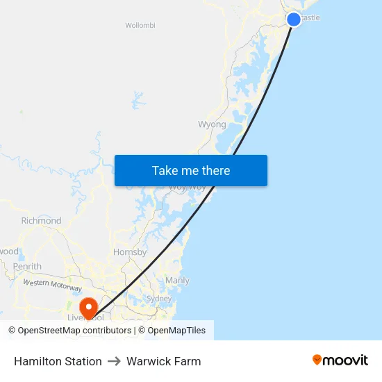 Hamilton Station to Warwick Farm map