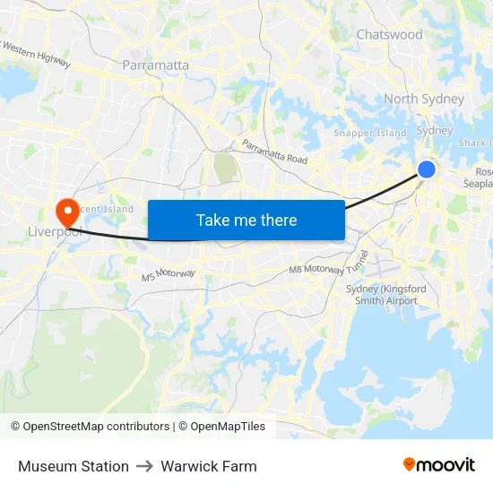 Museum Station to Warwick Farm map