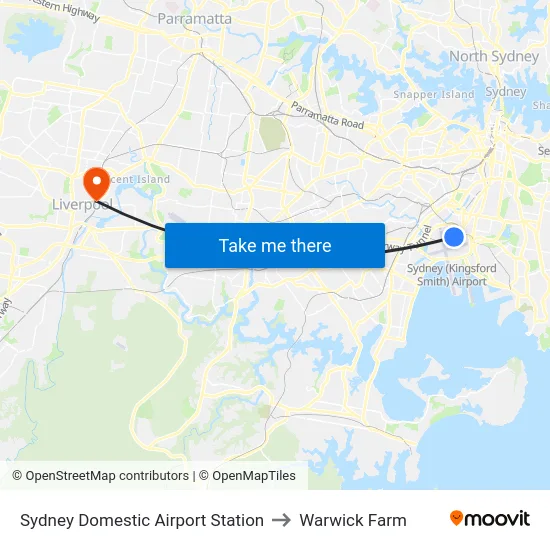Sydney Domestic Airport Station to Warwick Farm map