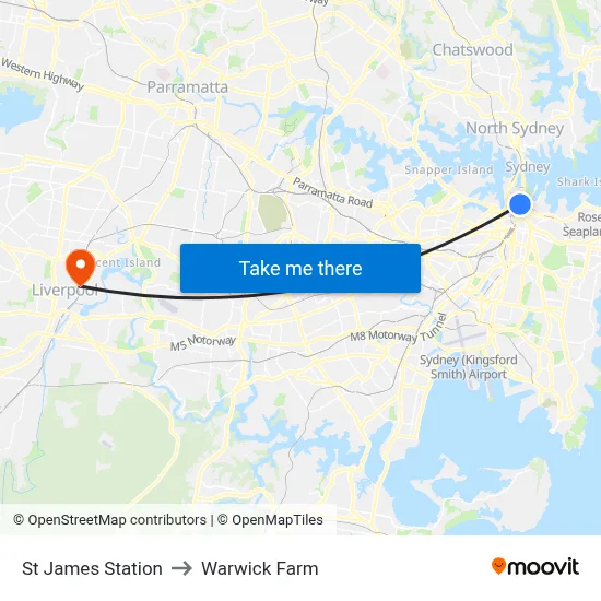 St James Station to Warwick Farm map