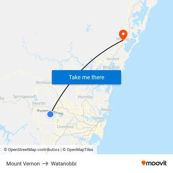 Mount Vernon to Watanobbi map