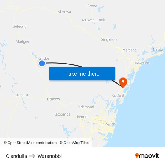 Clandulla to Watanobbi map