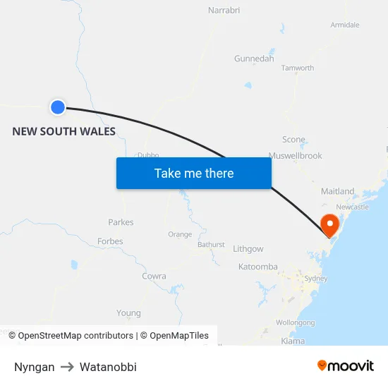 Nyngan to Watanobbi map