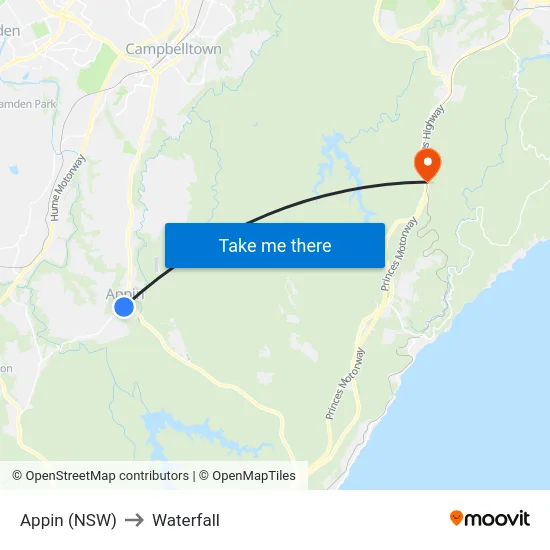 Appin (NSW) to Waterfall map