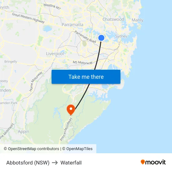 Abbotsford (NSW) to Waterfall map