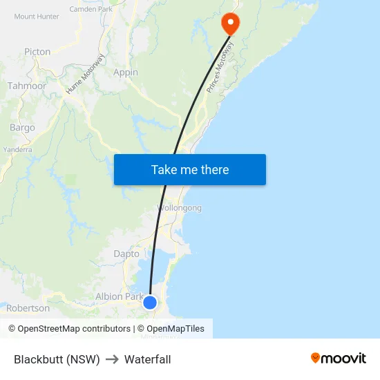 Blackbutt (NSW) to Waterfall map