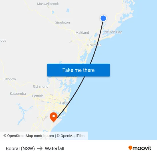 Booral (NSW) to Waterfall map