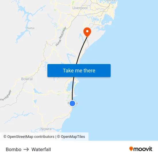 Bombo to Waterfall map