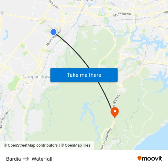 Bardia to Waterfall map