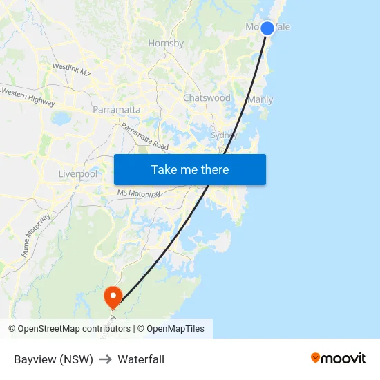 Bayview (NSW) to Waterfall map