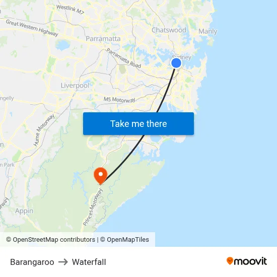 Barangaroo to Waterfall map