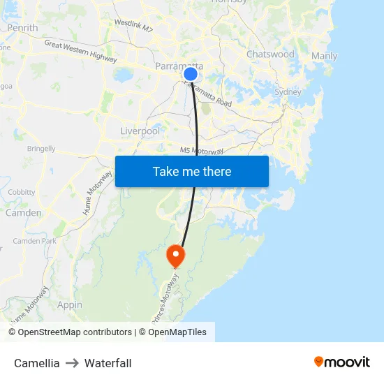 Camellia to Waterfall map