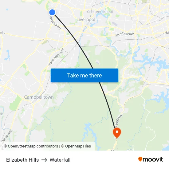 Elizabeth Hills to Waterfall map