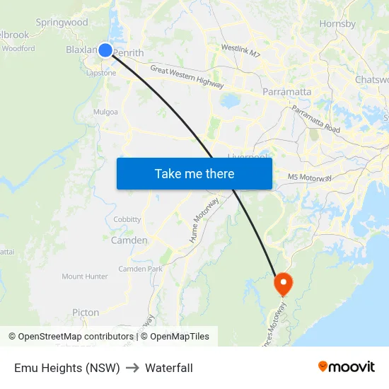 Emu Heights (NSW) to Waterfall map