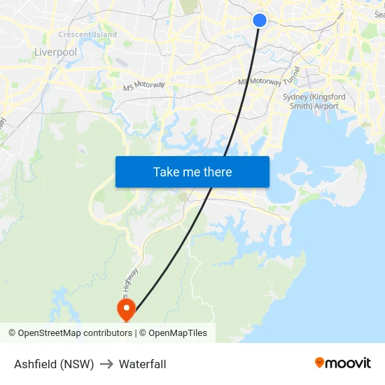Ashfield (NSW) to Waterfall map