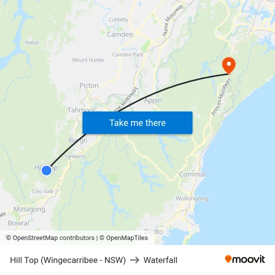 Hill Top (Wingecarribee - NSW) to Waterfall map
