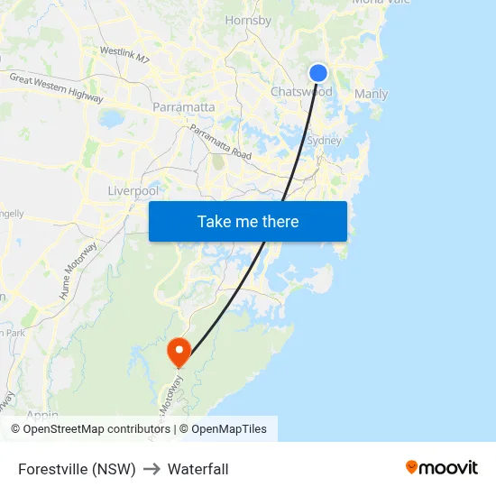 Forestville (NSW) to Waterfall map