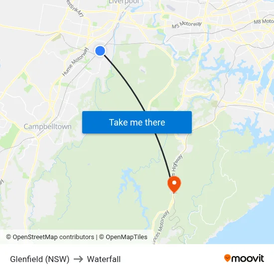 Glenfield (NSW) to Waterfall map