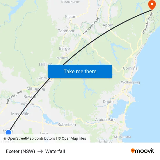 Exeter (NSW) to Waterfall map