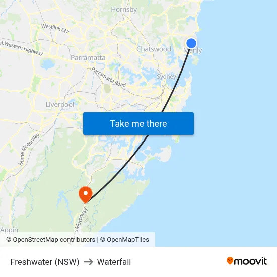 Freshwater (NSW) to Waterfall map