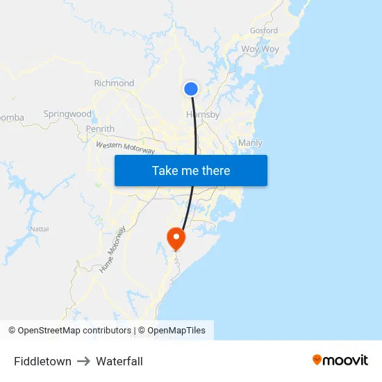 Fiddletown to Waterfall map
