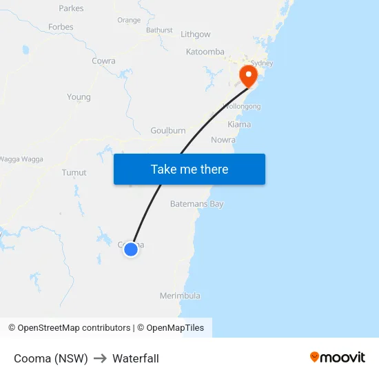 Cooma (NSW) to Waterfall map
