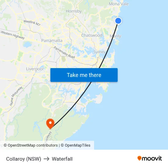 Collaroy (NSW) to Waterfall map