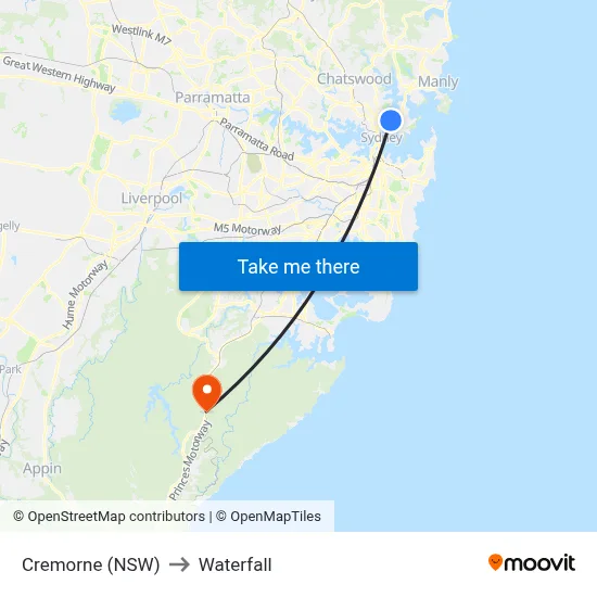 Cremorne (NSW) to Waterfall map