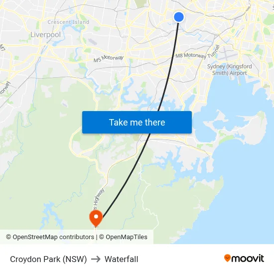 Croydon Park (NSW) to Waterfall map