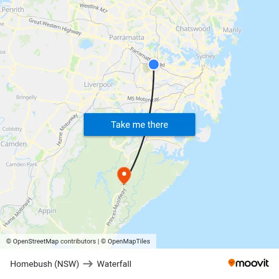 Homebush (NSW) to Waterfall map