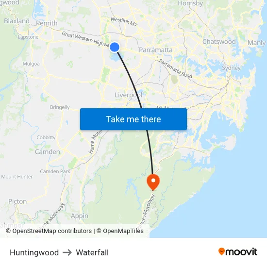 Huntingwood to Waterfall map