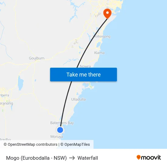 Mogo (Eurobodalla - NSW) to Waterfall map