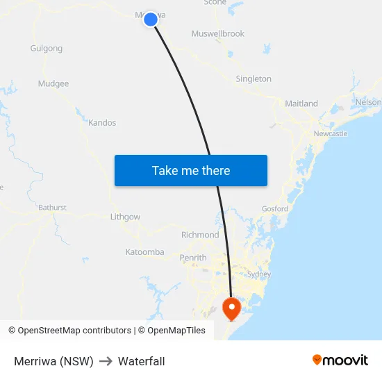 Merriwa (NSW) to Waterfall map