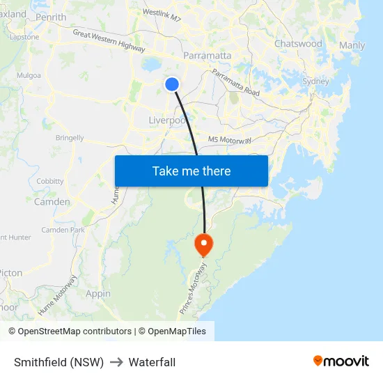 Smithfield (NSW) to Waterfall map
