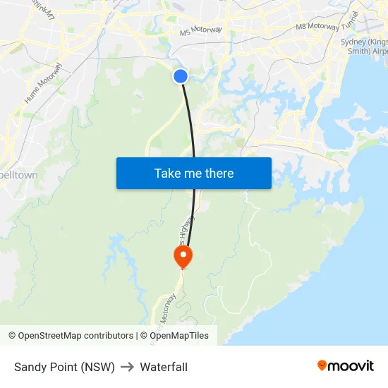 Sandy Point (NSW) to Waterfall map