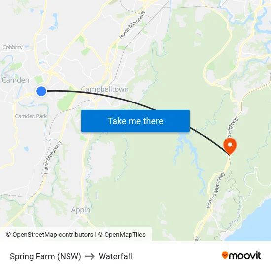 Spring Farm (NSW) to Waterfall map