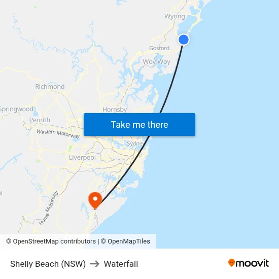 Shelly Beach (NSW) to Waterfall map