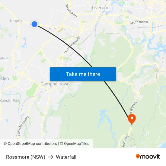 Rossmore (NSW) to Waterfall map
