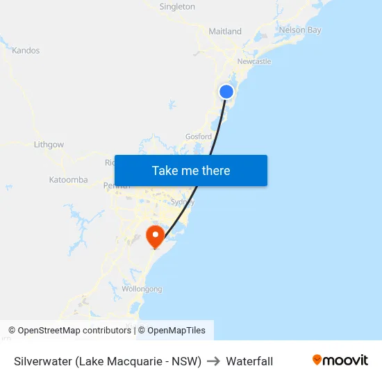 Silverwater (Lake Macquarie - NSW) to Waterfall map