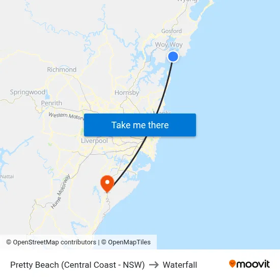 Pretty Beach (Central Coast - NSW) to Waterfall map