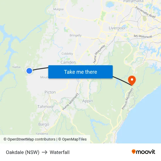 Oakdale (NSW) to Waterfall map