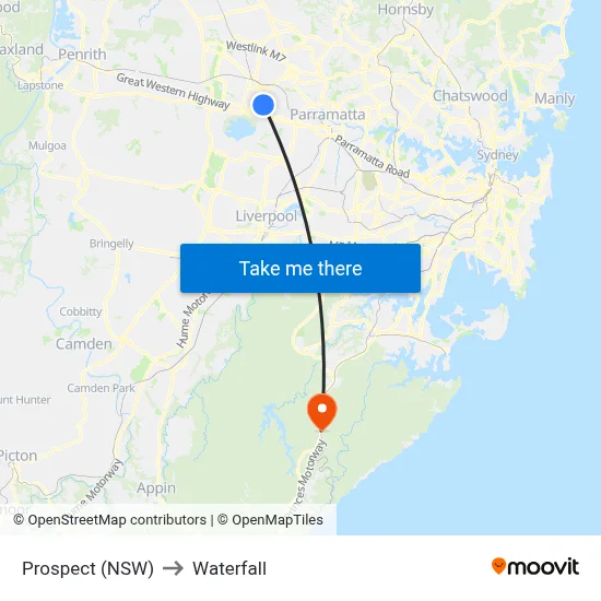 Prospect (NSW) to Waterfall map