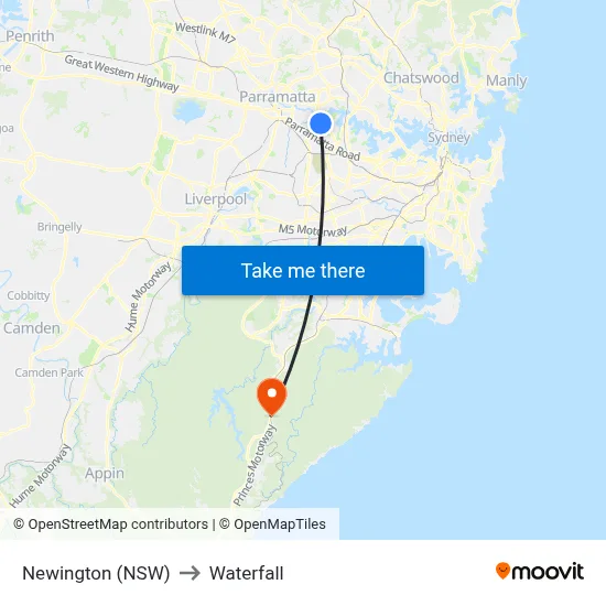 Newington (NSW) to Waterfall map