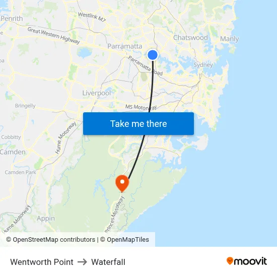 Wentworth Point to Waterfall map