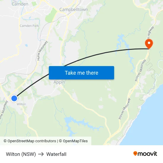 Wilton (NSW) to Waterfall map