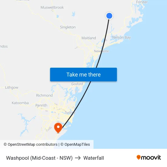 Washpool (Mid-Coast - NSW) to Waterfall map