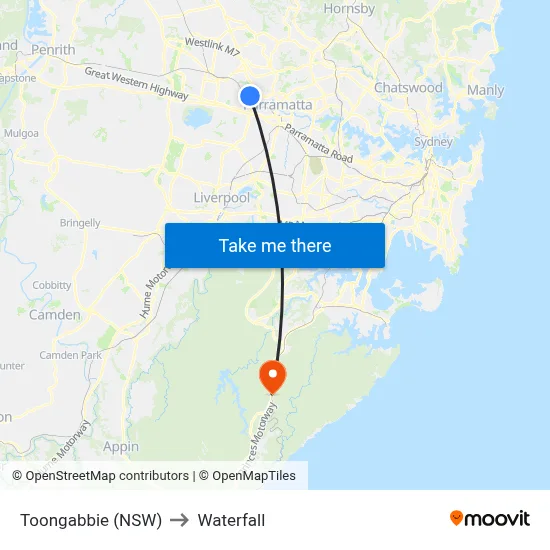 Toongabbie (NSW) to Waterfall map